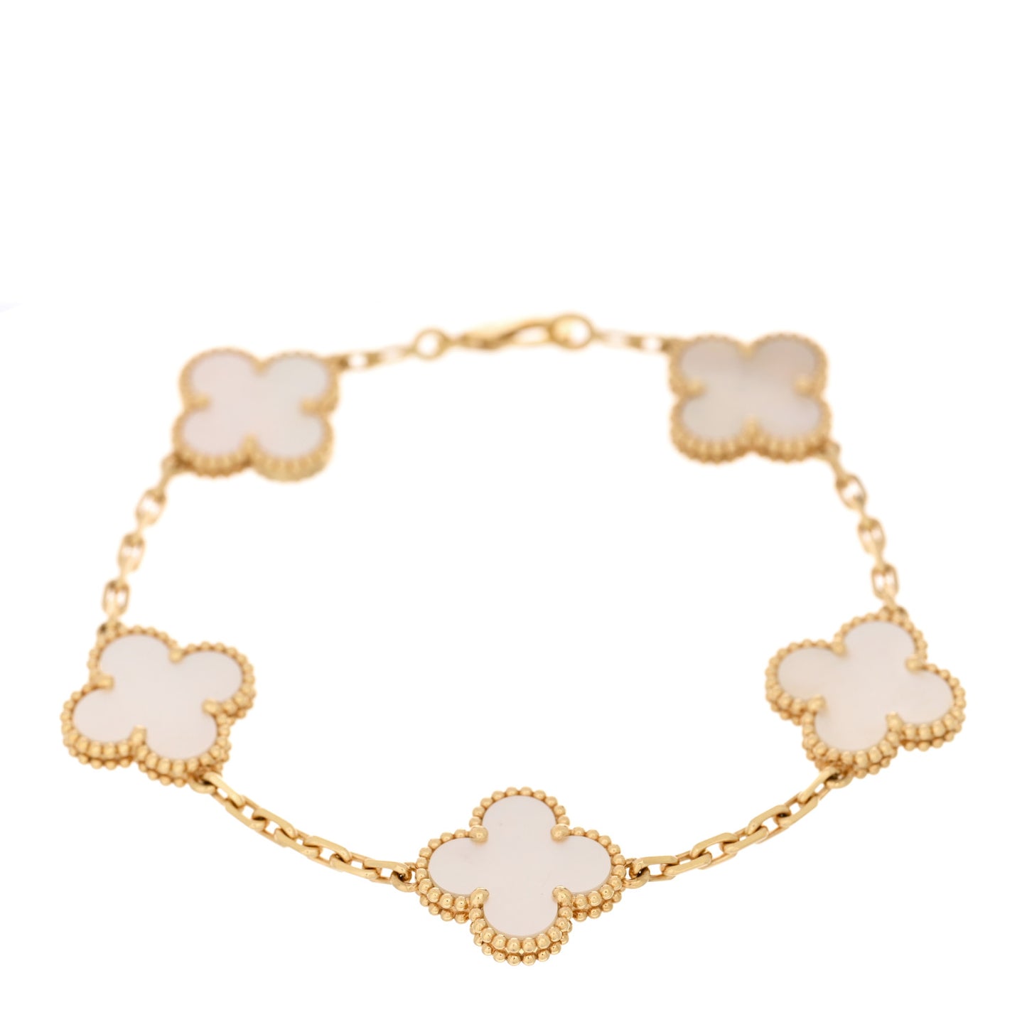 18K Yellow Gold Mother of Pearl 5 Motifs Vintage Alhambra Bracelet