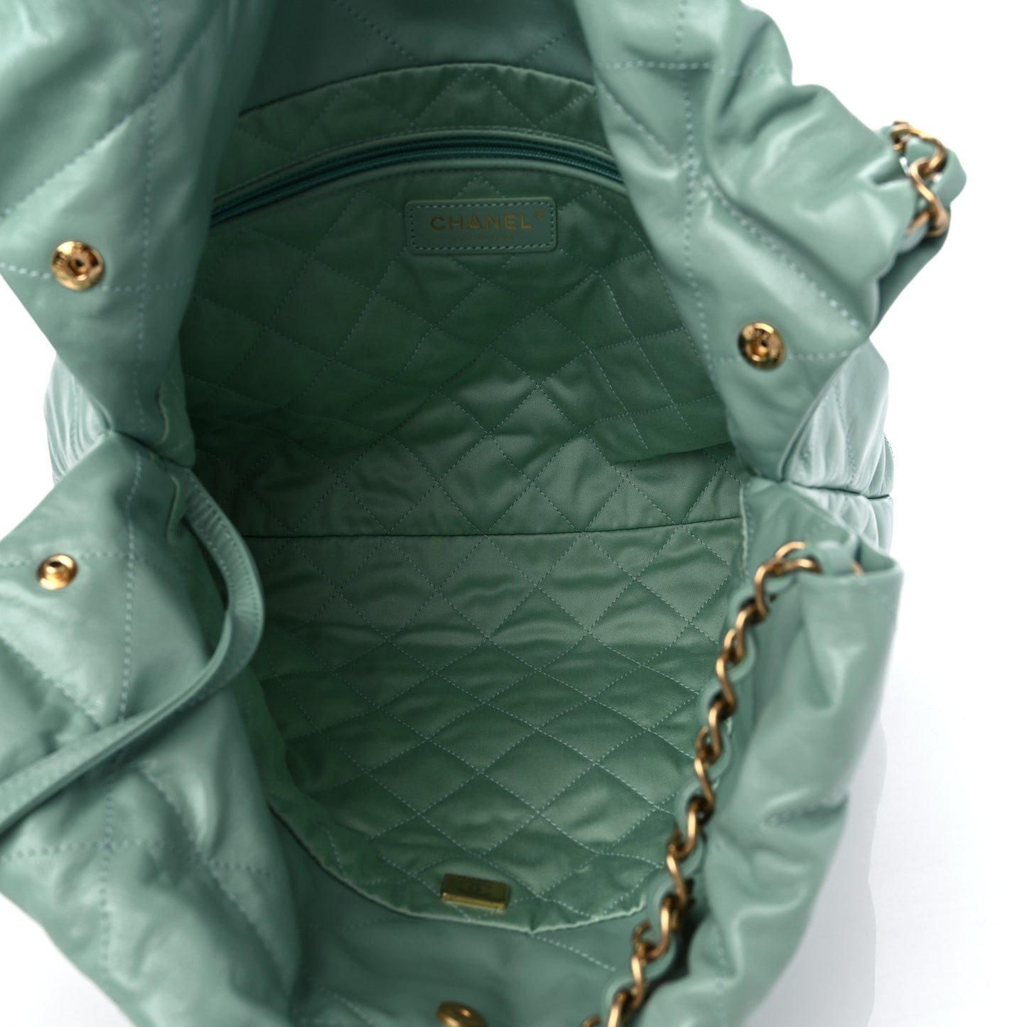 Shiny Calfskin Quilted Small Chanel 22 Light Green