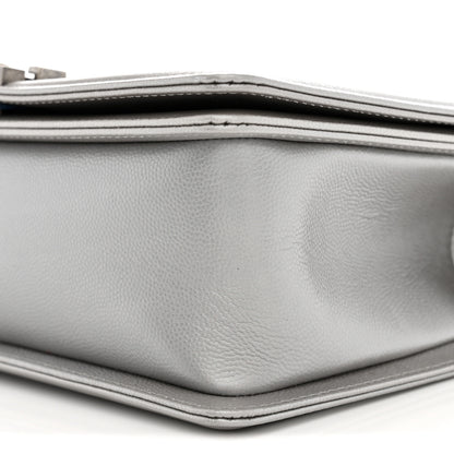 Chanel Metallic Caviar Chevron Quilted Medium Boy Flap Silver 10 of 10