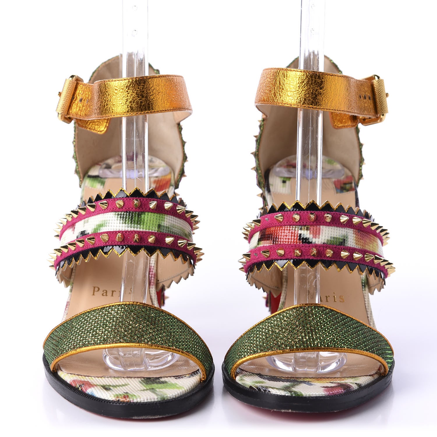 Christian Louboutin Metallic Glitter Spiked Montezumina 85 Sandals 37 Multicolor 2 of 8