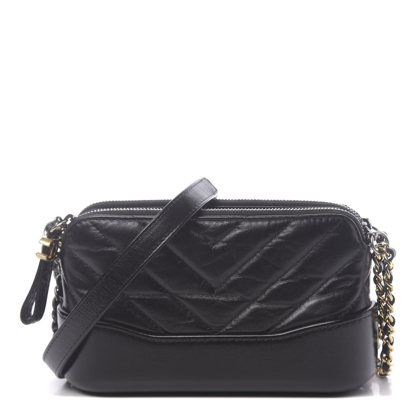 Aged Calfskin Chevron Quilted Small Gabrielle Clutch With Chain Black