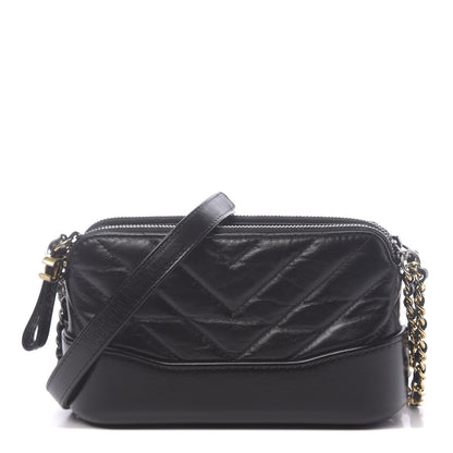 Chanel Aged Calfskin Chevron Quilted Small Gabrielle Clutch With Chain Black 1 of 11