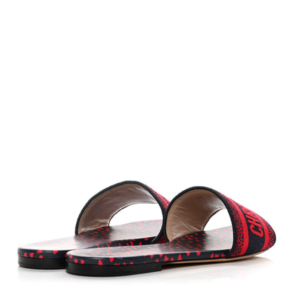 Christian Dior Canvas Pop Heart I Love Paris Embroidered Dway Flat Slide Sandals 41 Deep Blue Red 4 of 9