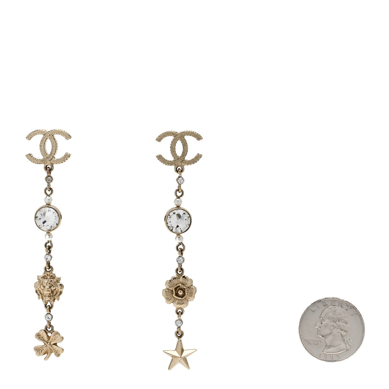 Chanel Crystal Pearl CC Charms Drop Earrings Gold 2 of 5