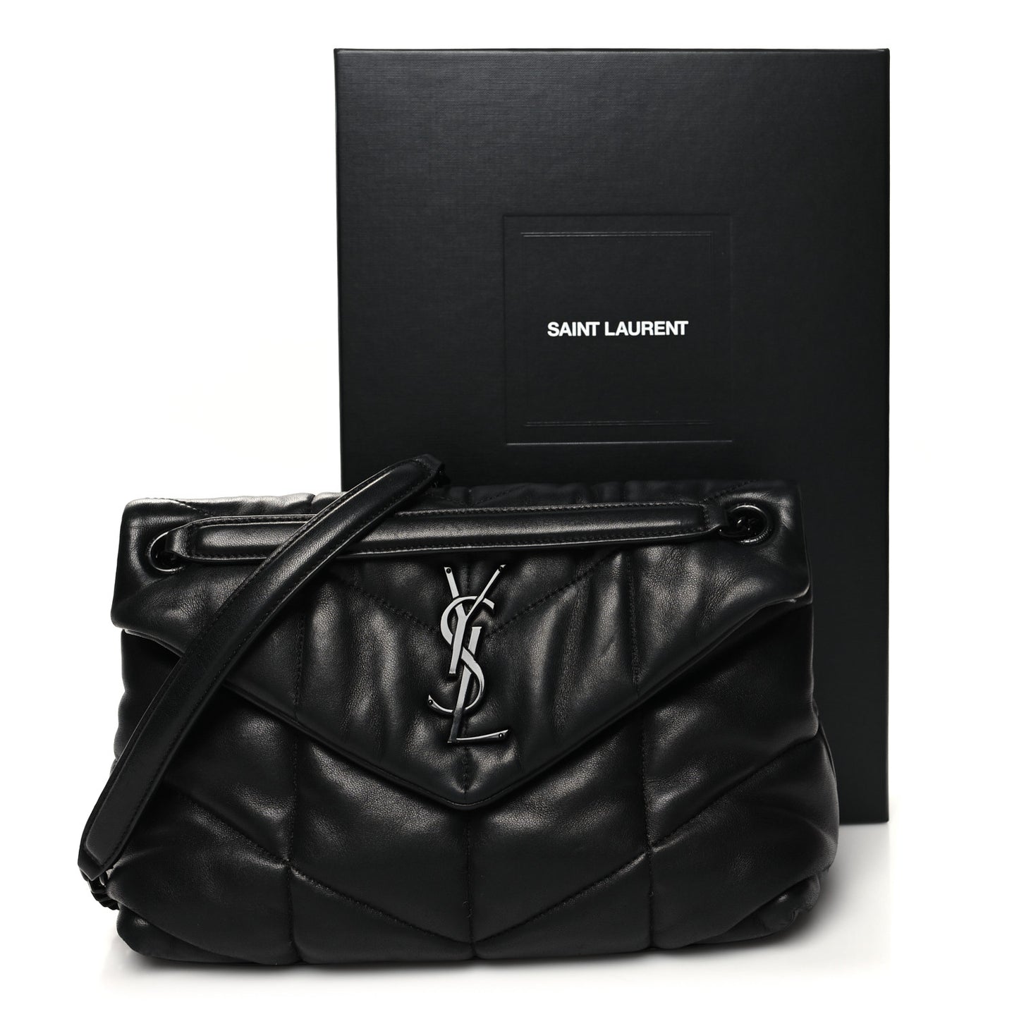 Lambskin Quilted Small Loulou Puffer Monogram Chain Satchel Black