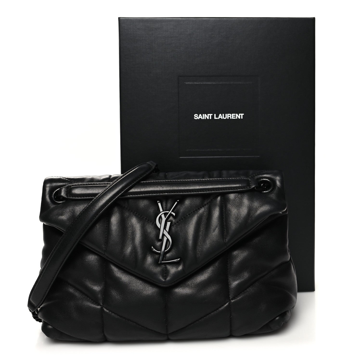 Saint Laurent Lambskin Quilted Small Loulou Puffer Monogram Chain Satchel Black 11 of 11