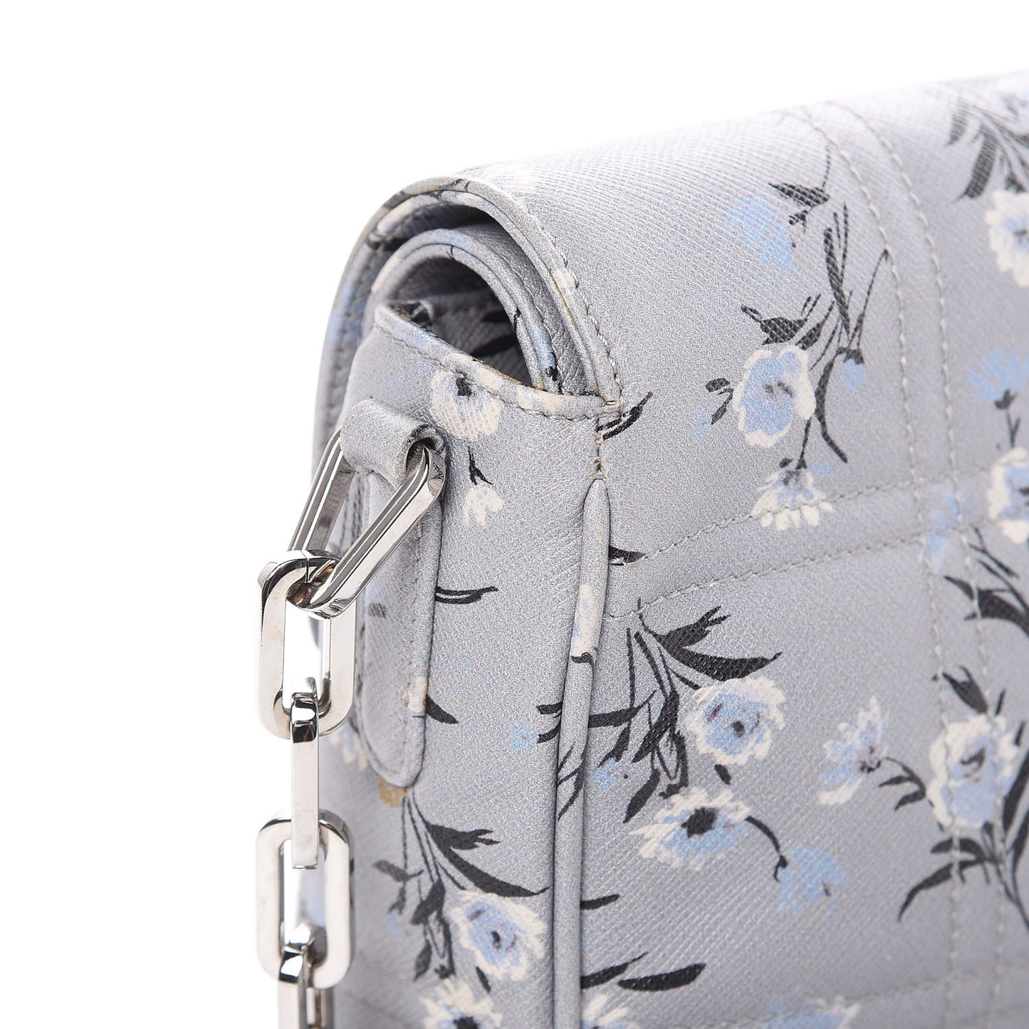 Soft Saffiano Floral Print Sound Shoulder Bag Acciaio