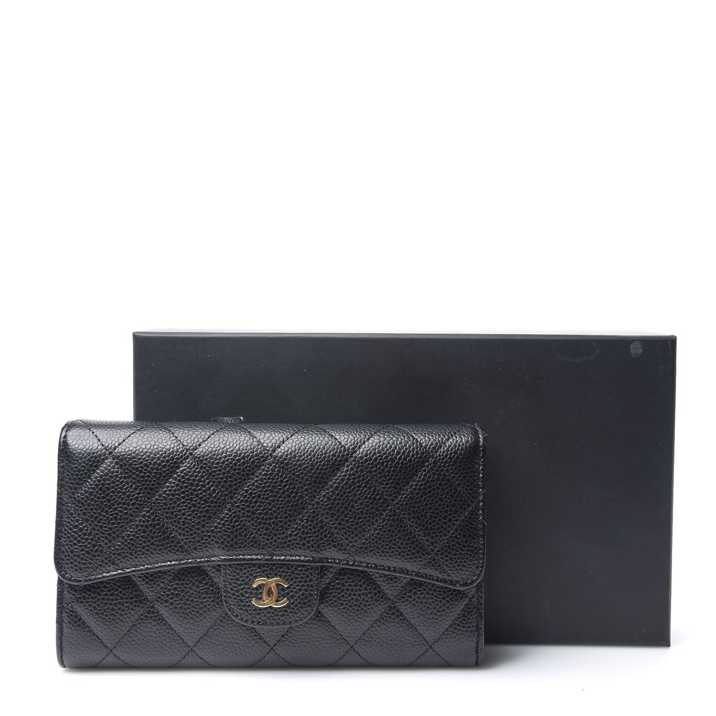 Caviar Quilted Long Flap Wallet Black