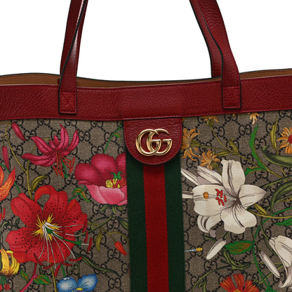 Gucci GG Supreme Monogram Flora Web Large Ophidia Tote Red 9 of 11