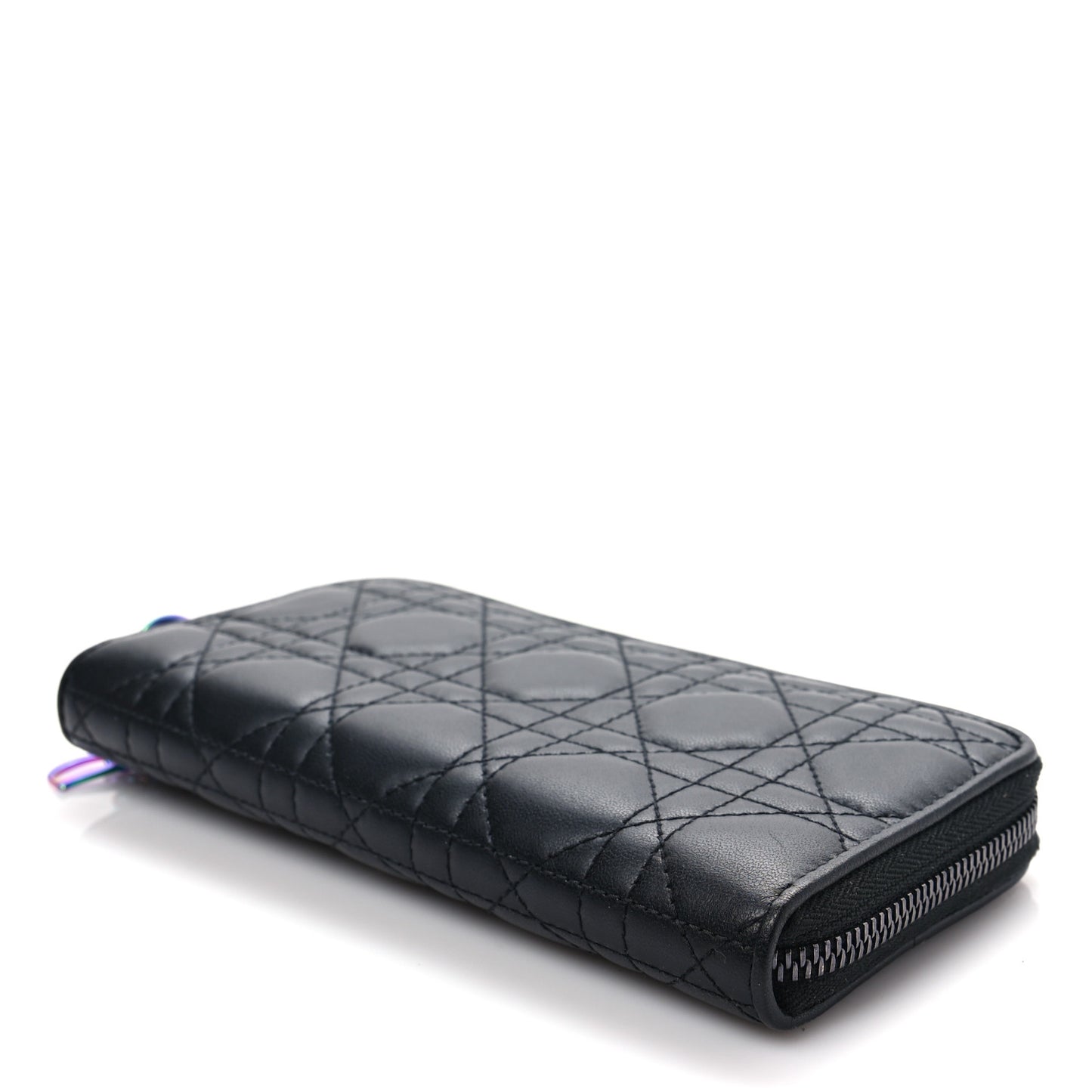Lambskin Cannage Lady Dior Zip Wallet Black