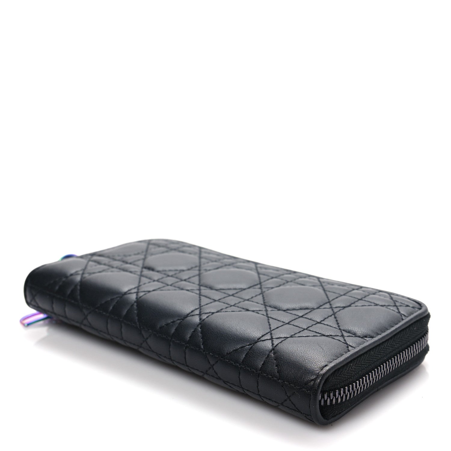 Christian Dior Lambskin Cannage Lady Dior Zip Wallet Black 8 of 8