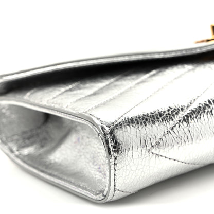 Chanel Metallic Aged Calfskin Chevron Quilted Top Handle Envelope Clutch Silver 9 of 10