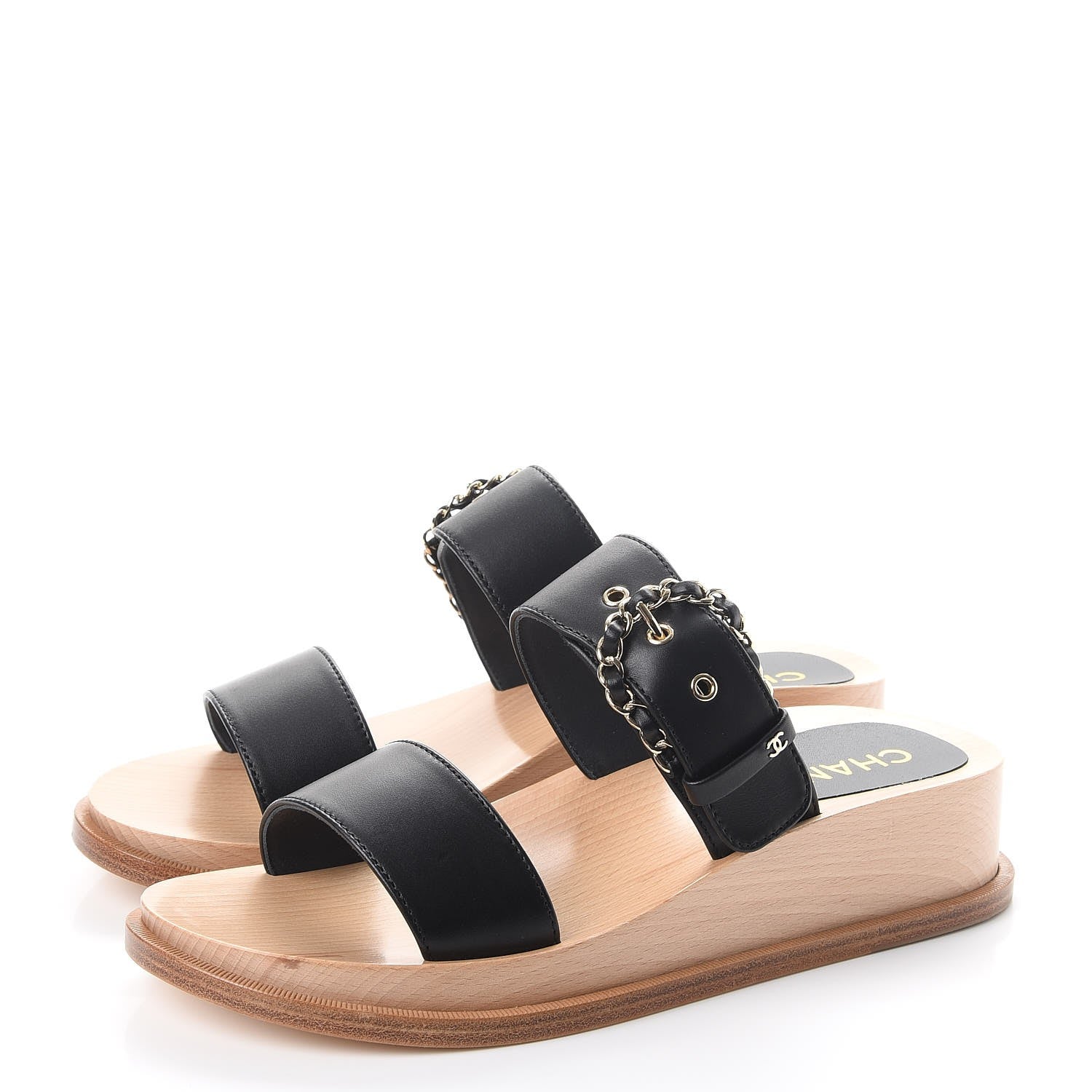 Chanel Calfskin Wood Buckle Mules 39 Black 3 of 13