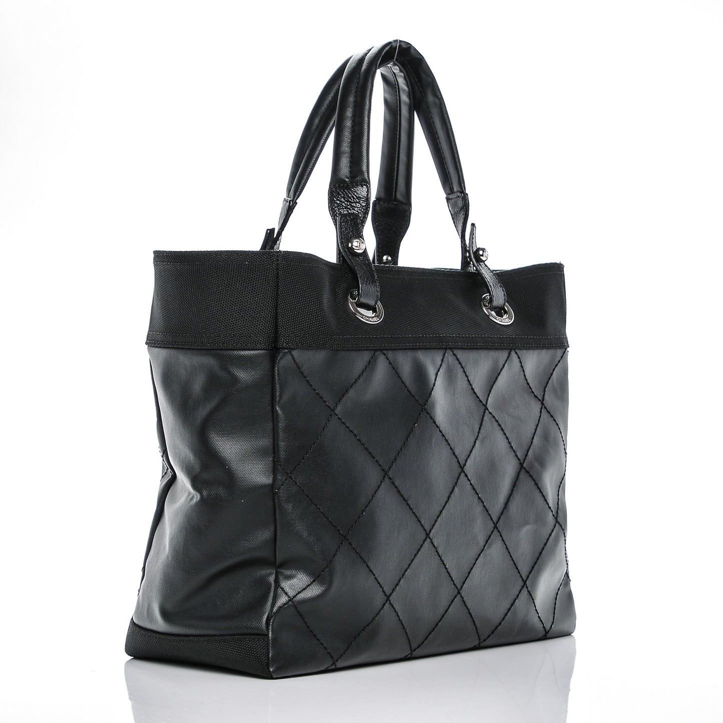 Coated Canvas Quilted Large Paris Biarritz Tote Black