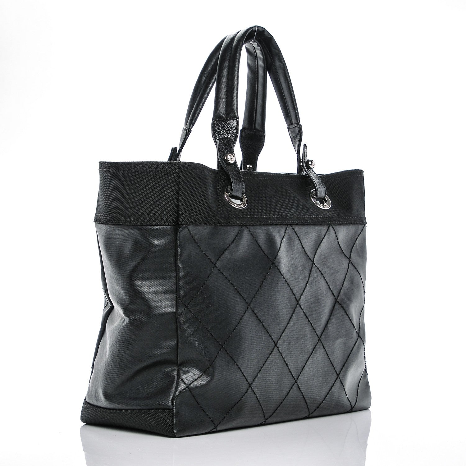 Chanel Coated Canvas Quilted Large Paris Biarritz Tote Black 3 of 7