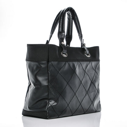 Chanel Coated Canvas Quilted Large Paris Biarritz Tote Black 3 of 7