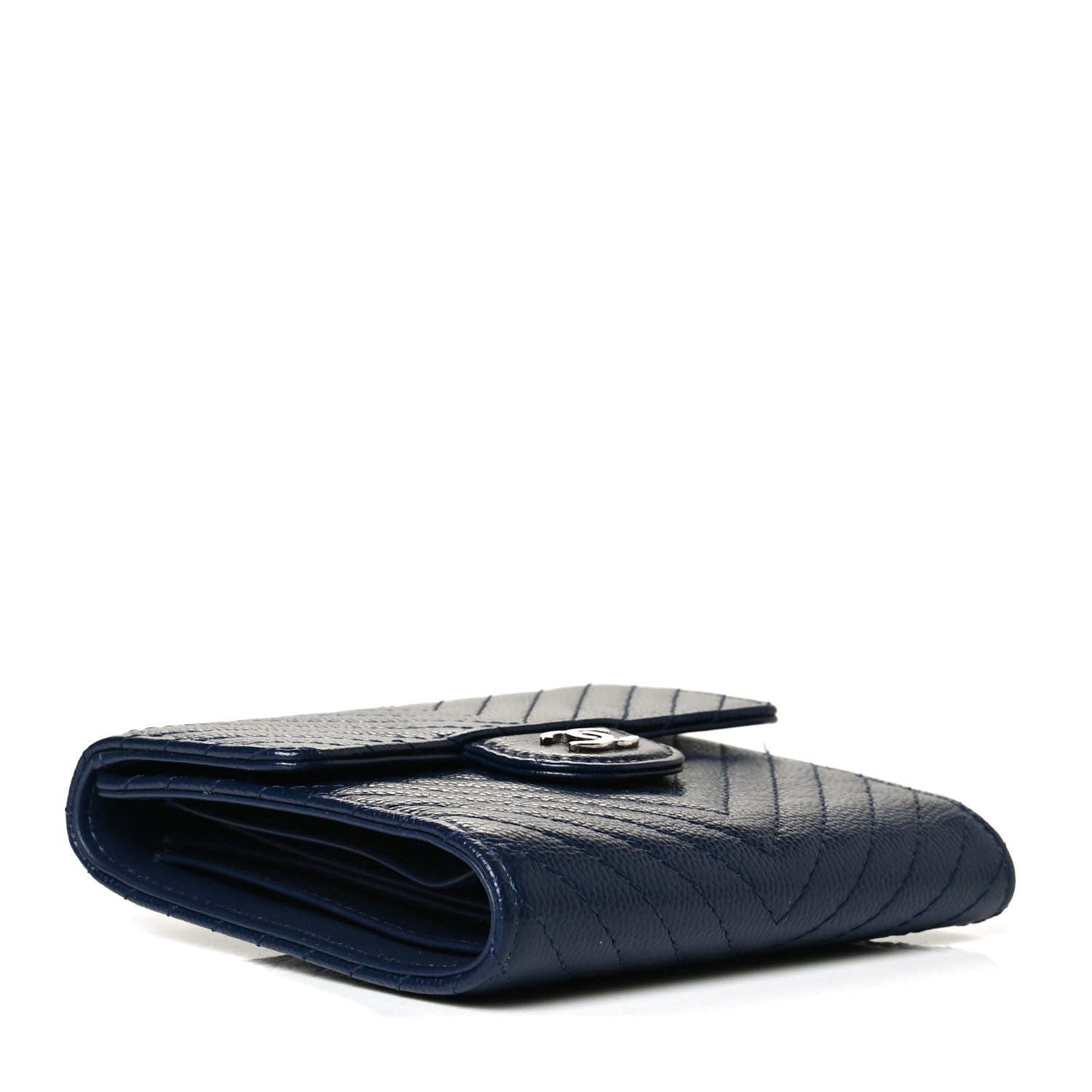 Chanel Caviar Chevron Quilted Compact Flap Wallet Navy 4 of 10