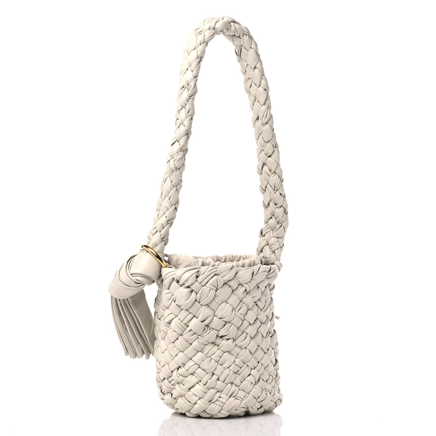 Calfskin Intrecciato Small Foulard Kalimero Bucket Bag Bone