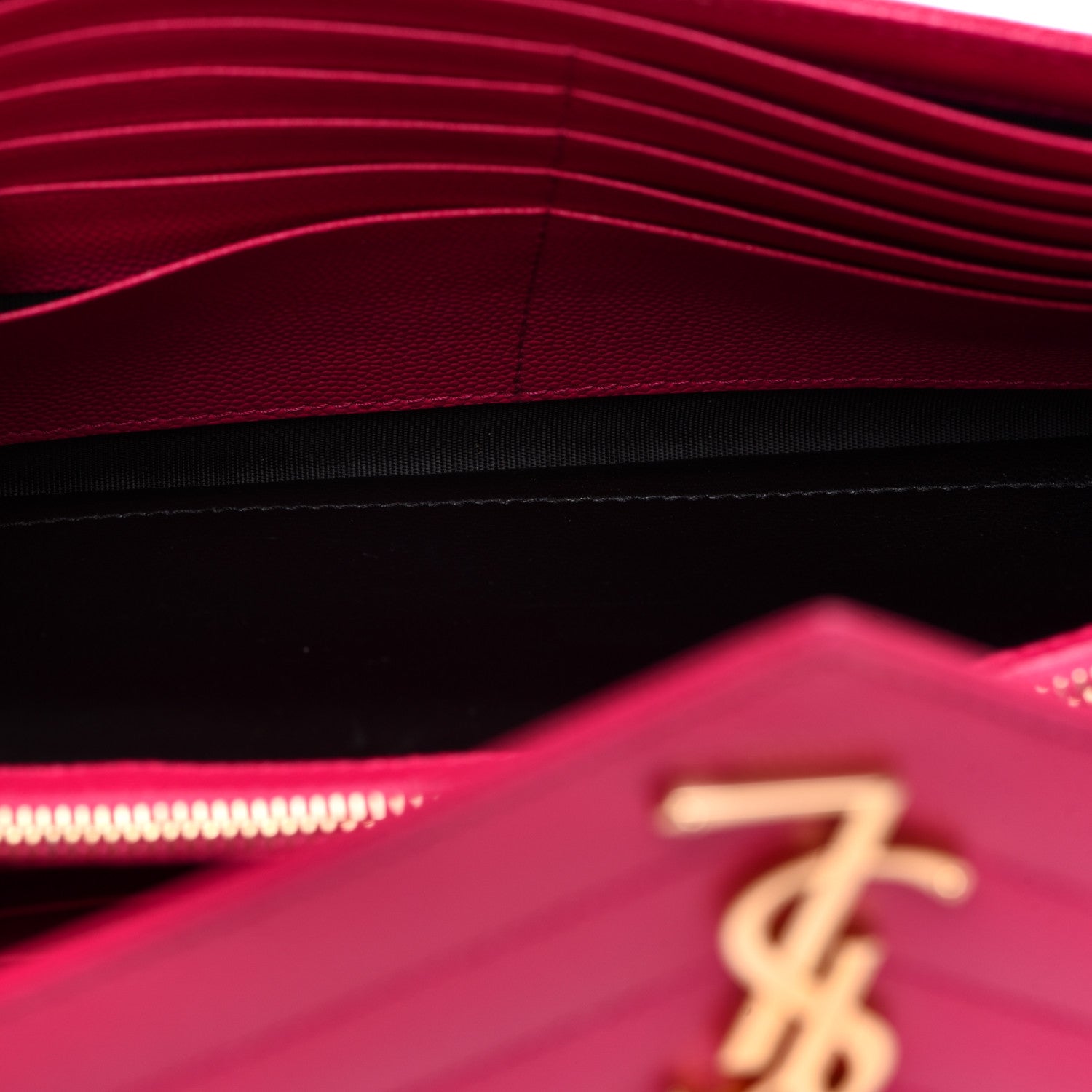 Saint Laurent Grain De Poudre Matelasse Chevron Monogram Chain Wallet Lipstick Fuchsia 5 of 12