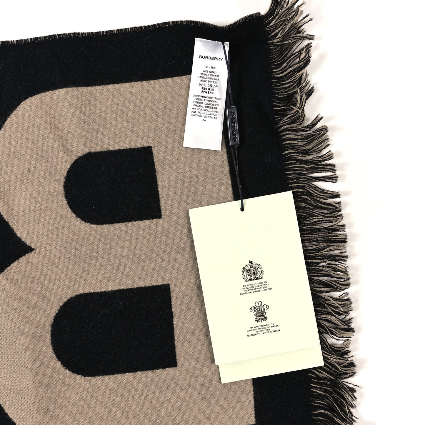 Wool Silk Logo Football Scarf Black Archive Beige