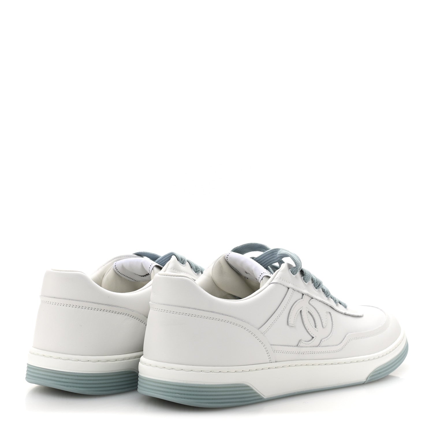 Chanel Calfskin CC Mens Sneakers 45 White Light Blue 5 of 10