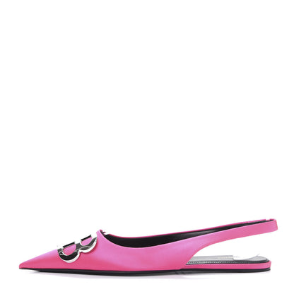 Balenciaga Satin BB Knife Pointy Toe Slingback Flats 37 Neon Pink 1 of 8