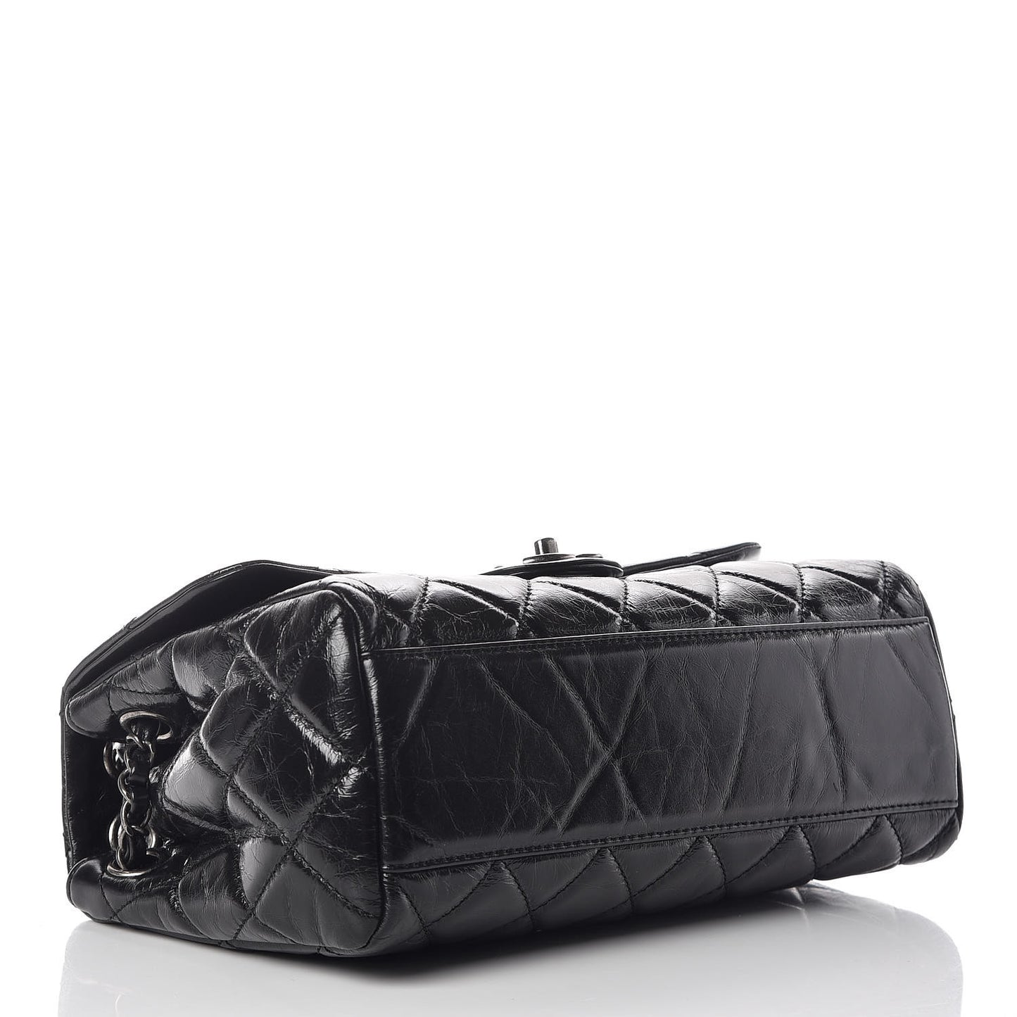 Glazed Calfskin Quilted Large Coco Soft Flap Black