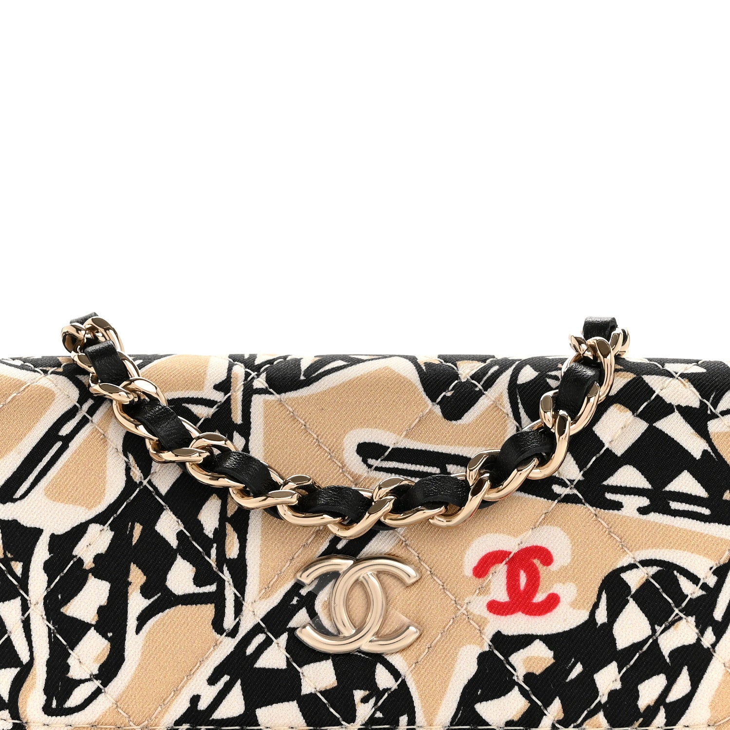 Chanel Canvas Check Flag Printed CC Clutch With Chain Beige Multicolor 9 of 12