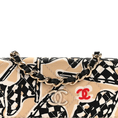Chanel Canvas Check Flag Printed CC Clutch With Chain Beige Multicolor 9 of 12