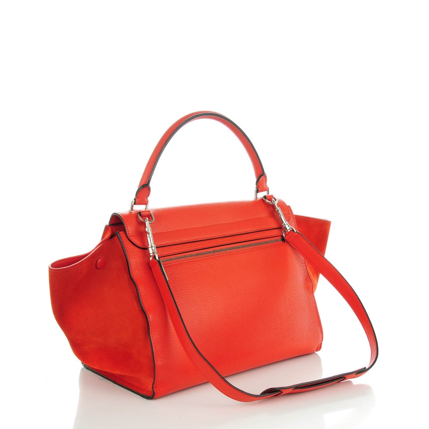 Drummed Calfskin Suede Medium Trapeze Vermillion