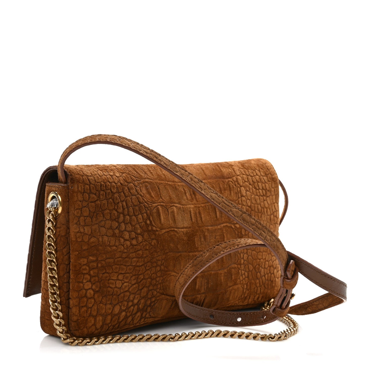 Crocodile Embossed Suede Monogram Tassel Kate 99 Tan