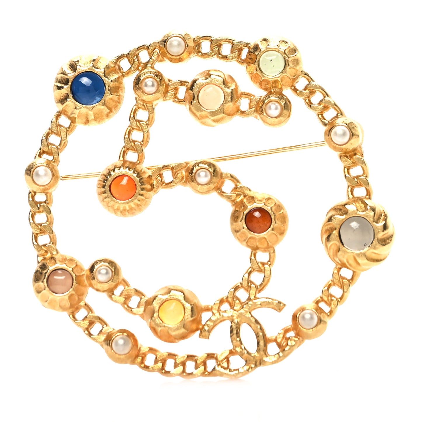 Pearl Crystal 5 CC Brooch Gold