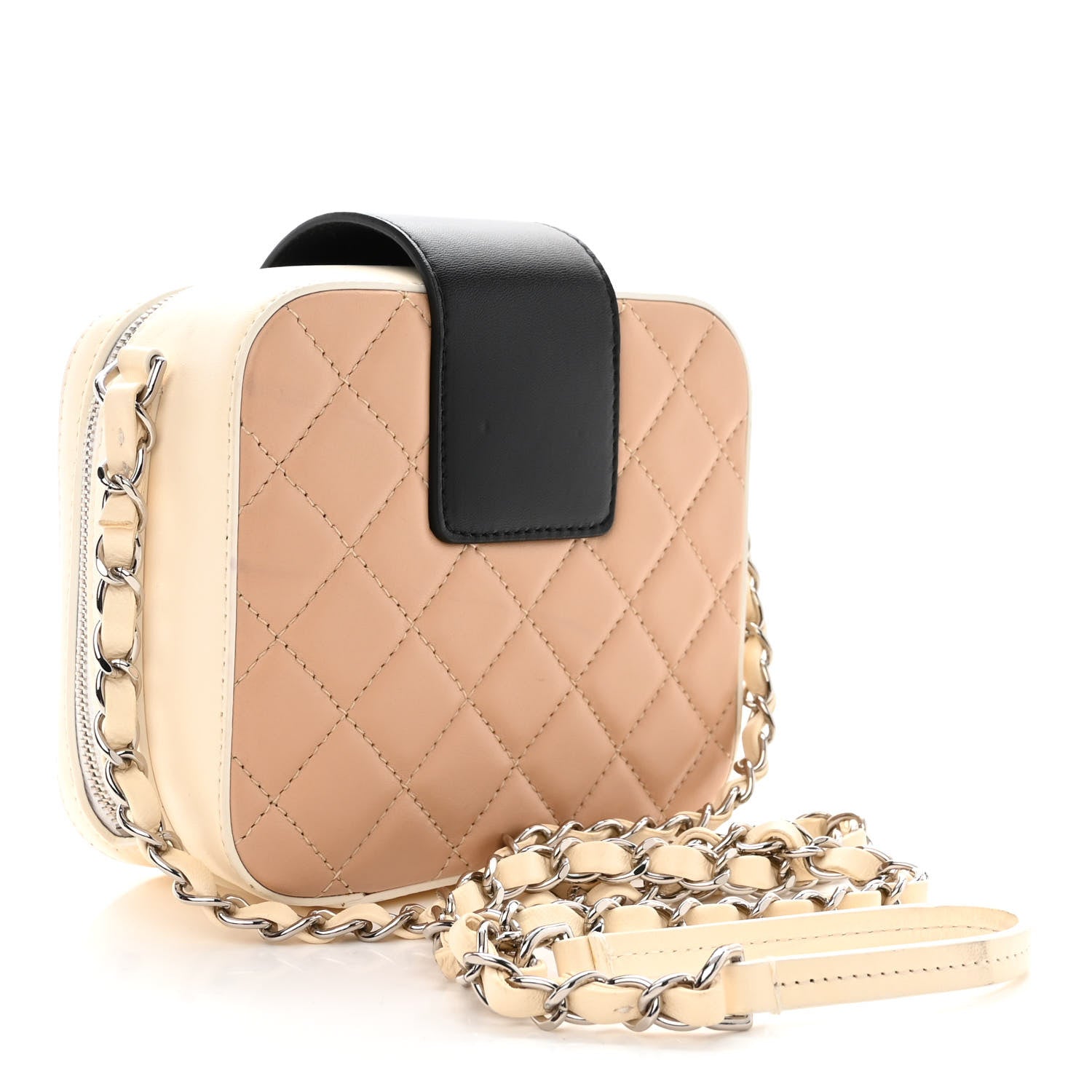 Chanel Lambskin Quilted Mini CC Box Camera Bag Beige White Black 3 of 12