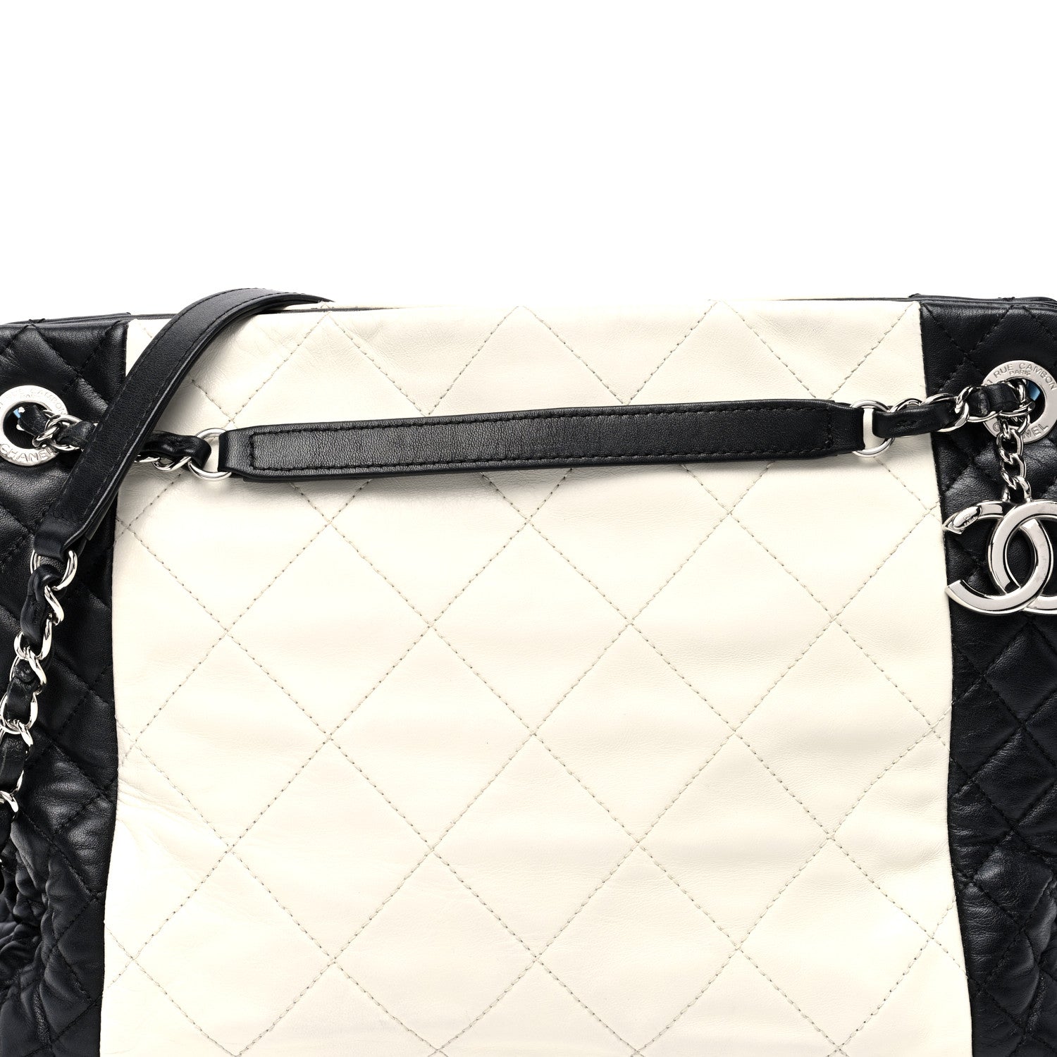 Chanel Lambskin Quilted CC Shopping Tote Black Ivory 8 of 9