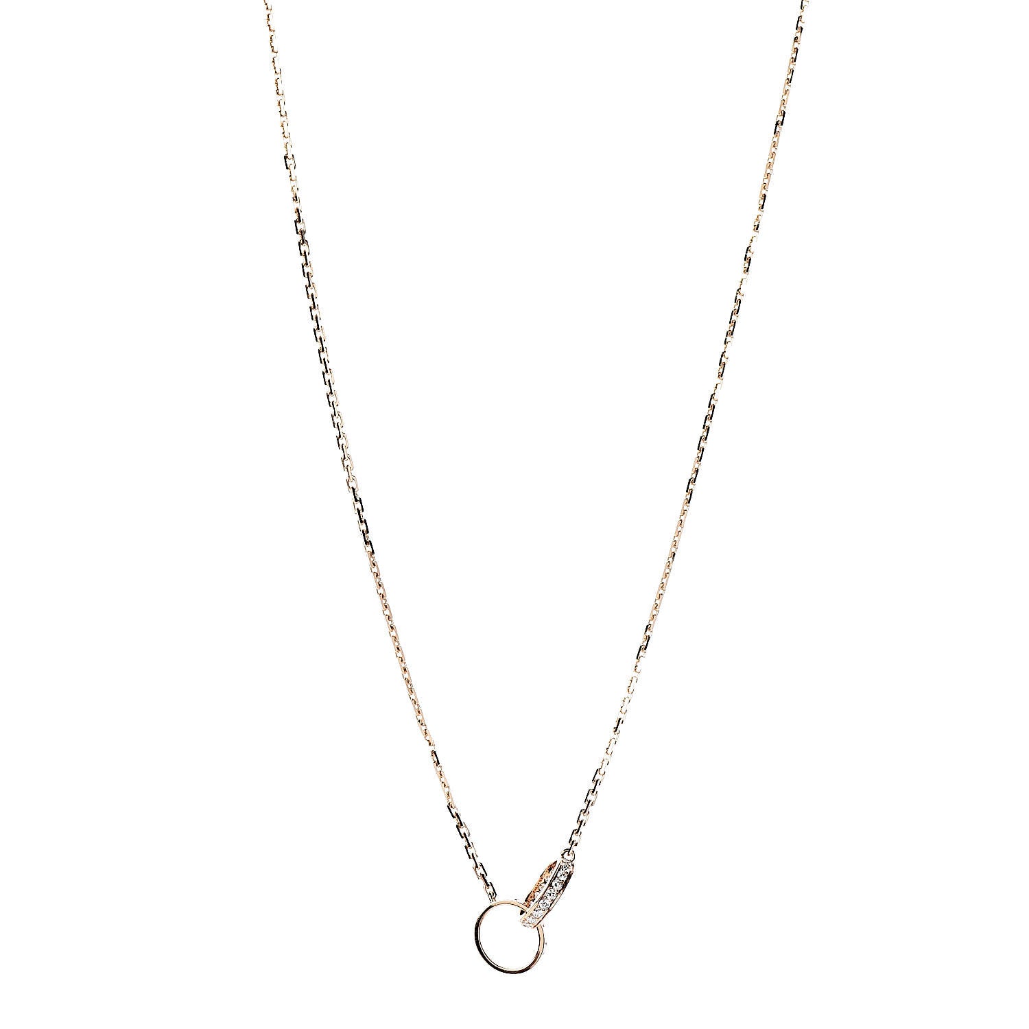 Cartier 18K Pink Gold Diamond Interlocking LOVE Necklace 1 of 6
