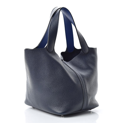 Hermes Taurillon Clemence Swift Eclat Picotin Lock 22 MM Bleu Nuit Bleu Electrique 3 of 12