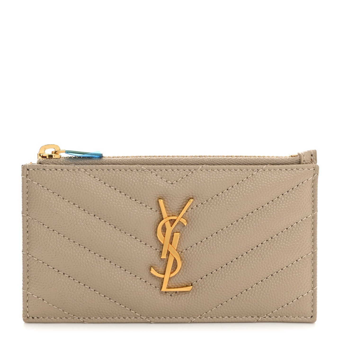 Grain De Poudre Matelasse Chevron Monogram Fragments Zippered Card Case Sea Salt
