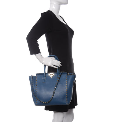 Valentino Garavani Vitello Rockstud Double Handle Tote Peacock 2 of 11