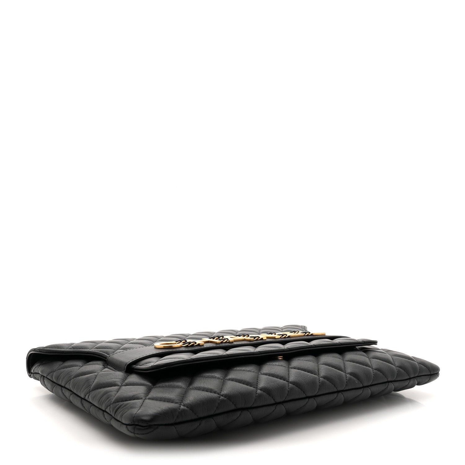 Chanel Calfskin Quilted Front Logo Enchained Clutch Black 4 of 8