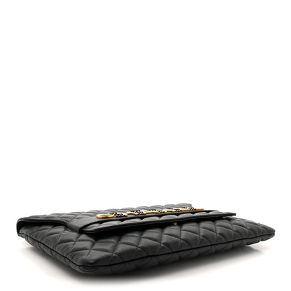 Chanel Calfskin Quilted Front Logo Enchained Clutch Black 4 of 8