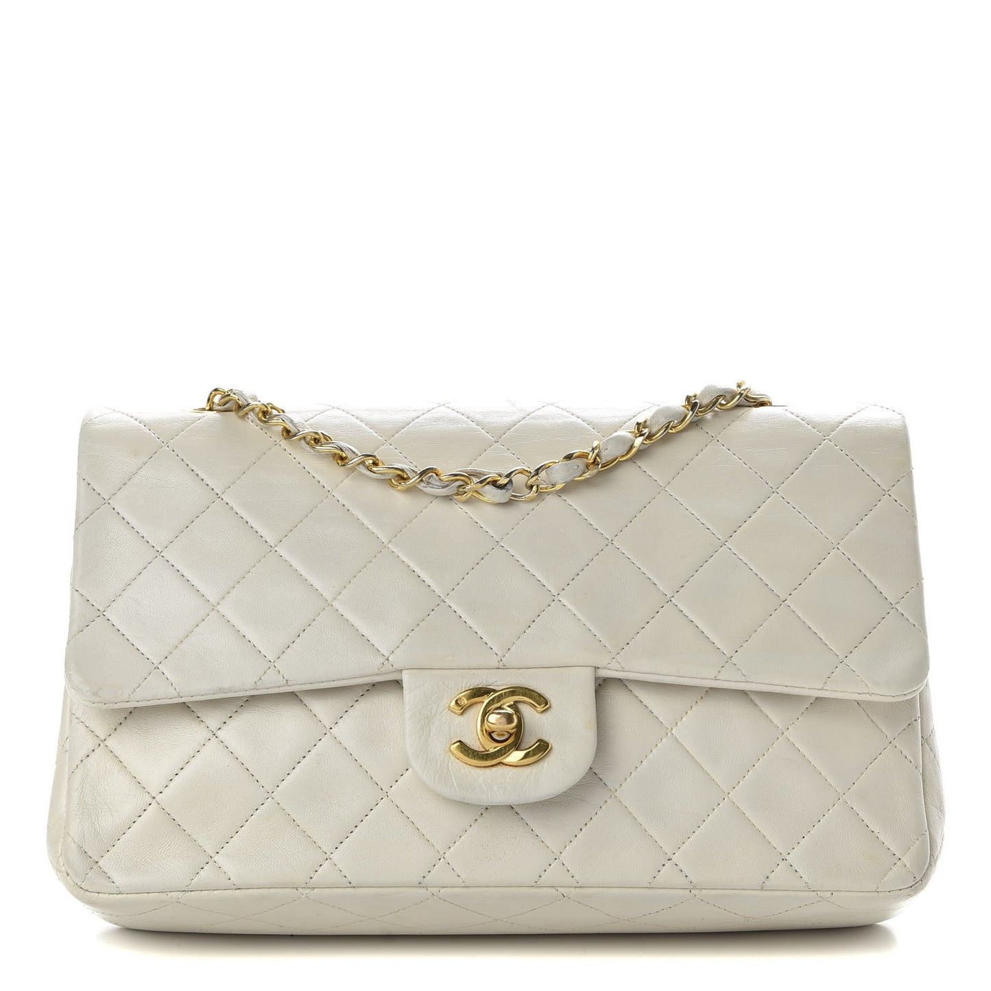 Lambskin Quilted Medium Double Flap White