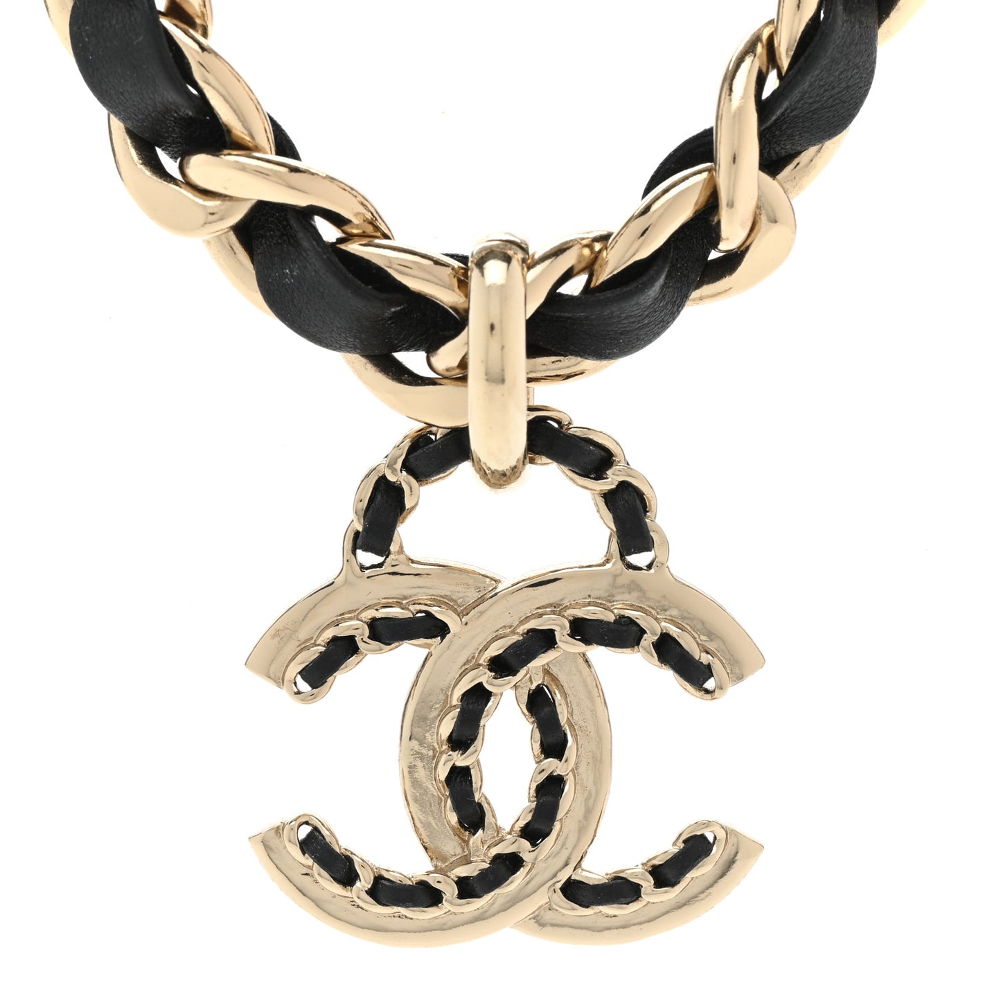 Metal Lambskin CC Choker Necklace Black Gold