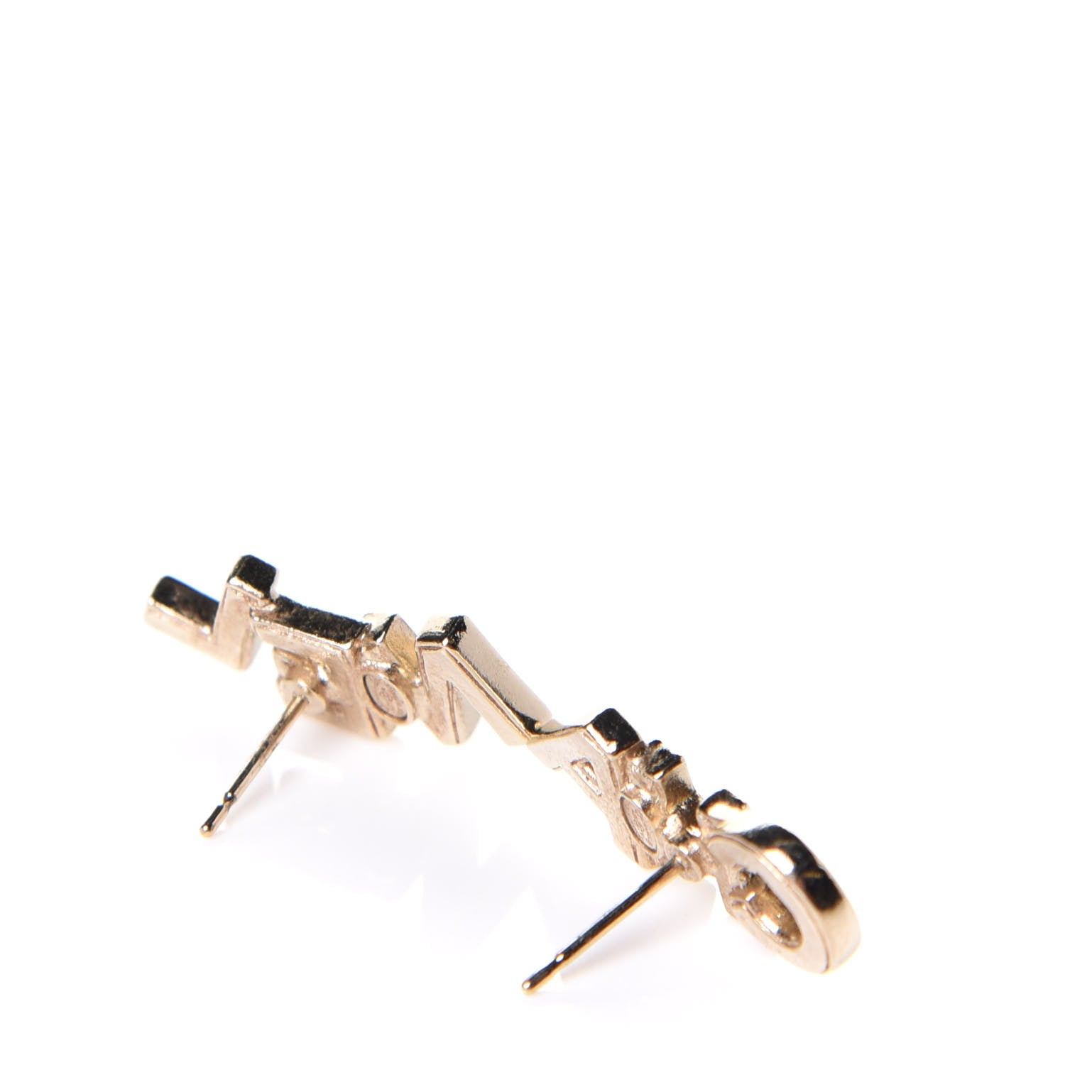 Chanel Crystal Pearl Signature Stud Earrings Gold 3 of 5