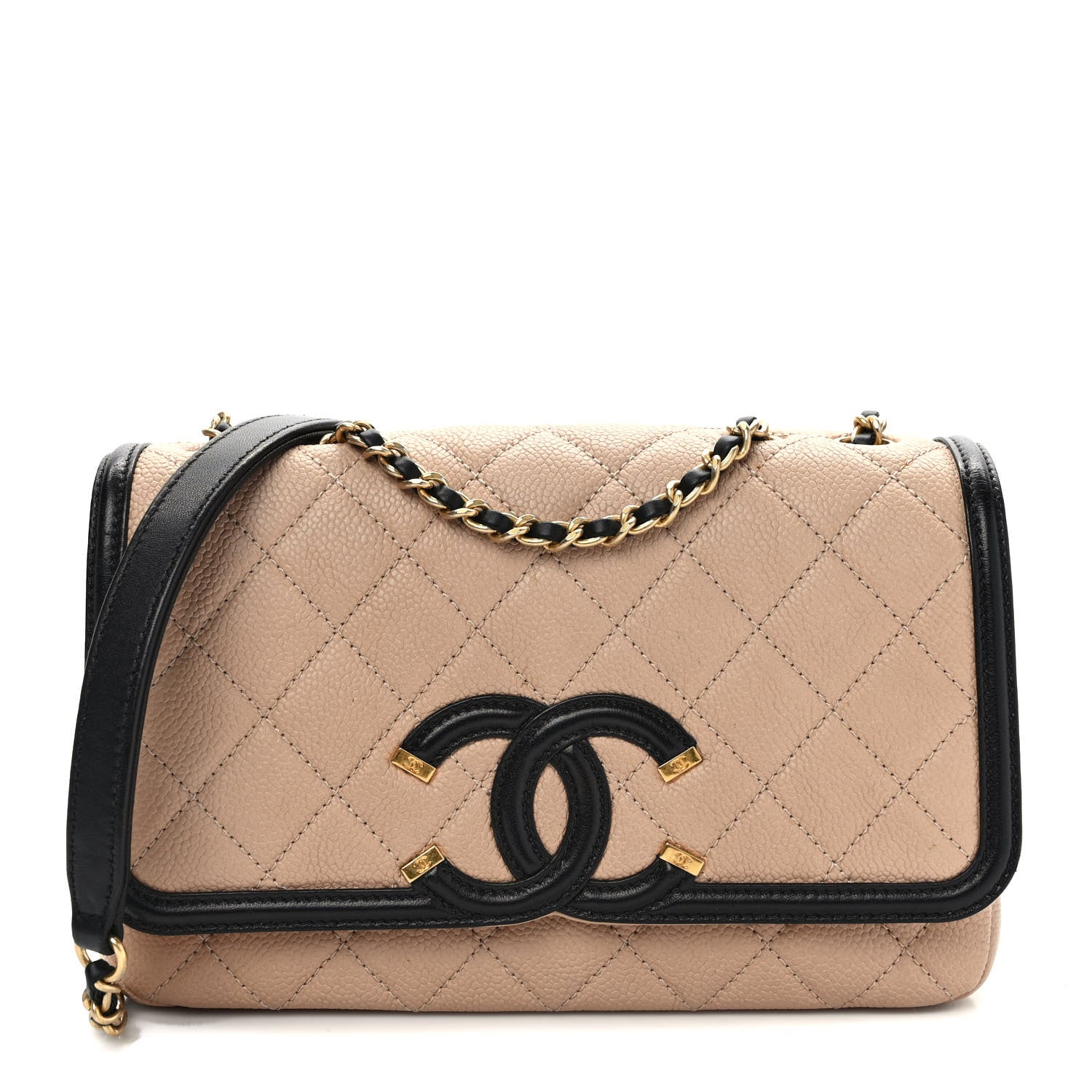 Chanel Caviar Quilted Small CC Filigree Flap Beige Black 1 of 10