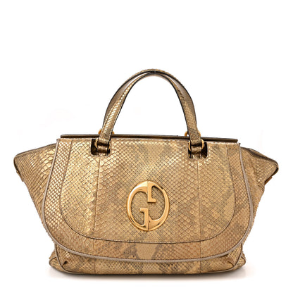 Gucci Metallic Snakeskin Medium 1973 Top Handle Satchel Gold 1 of 14