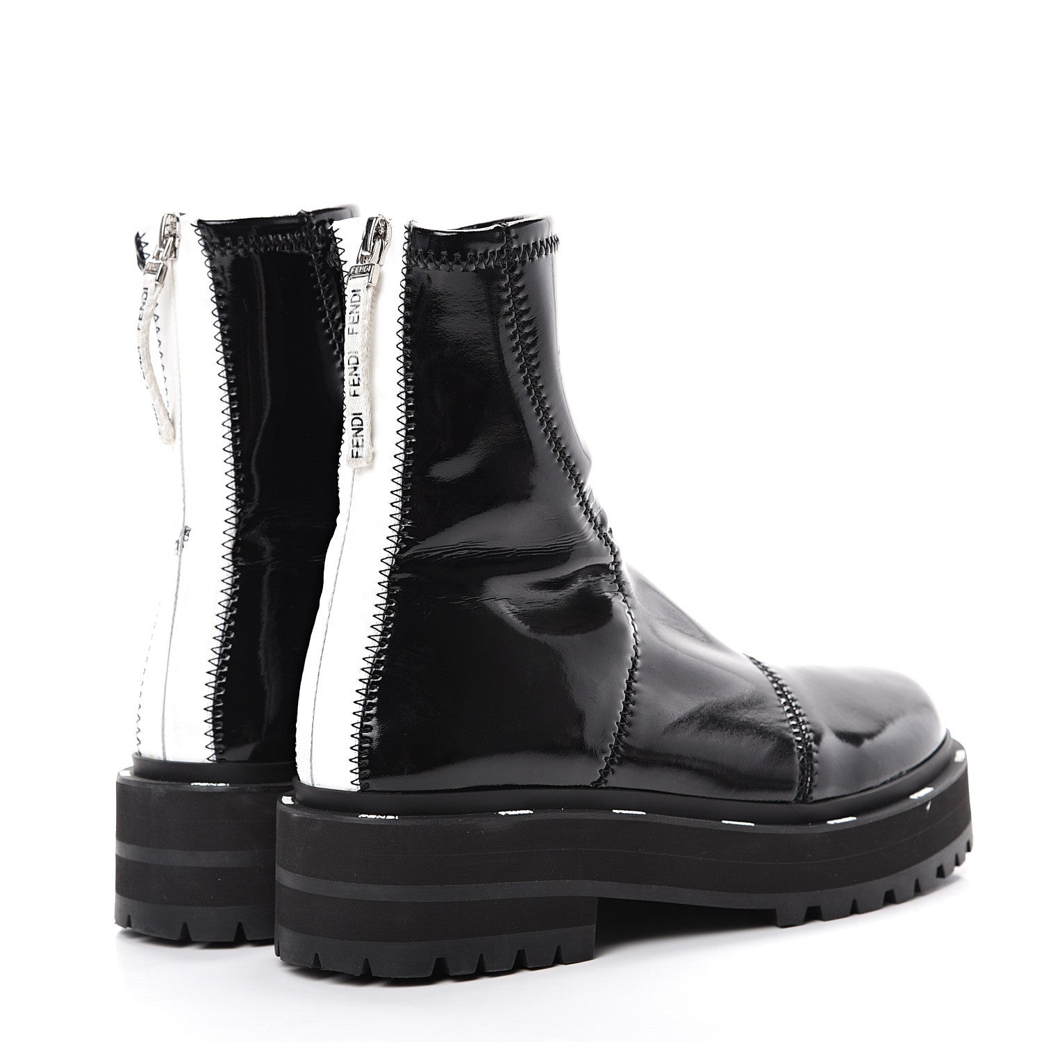 Fendi Shiny Stretch Nylon Platform Zip Biker Boots 37 Black 4 of 8