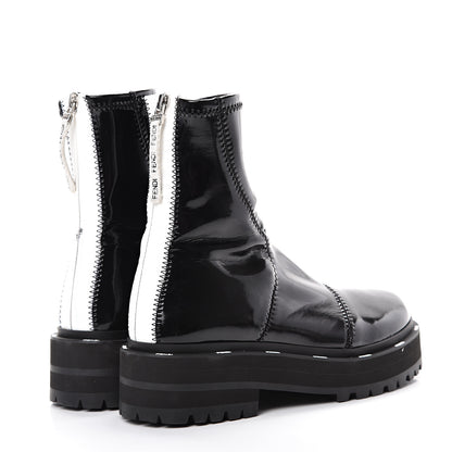 Fendi Shiny Stretch Nylon Platform Zip Biker Boots 37 Black 4 of 8
