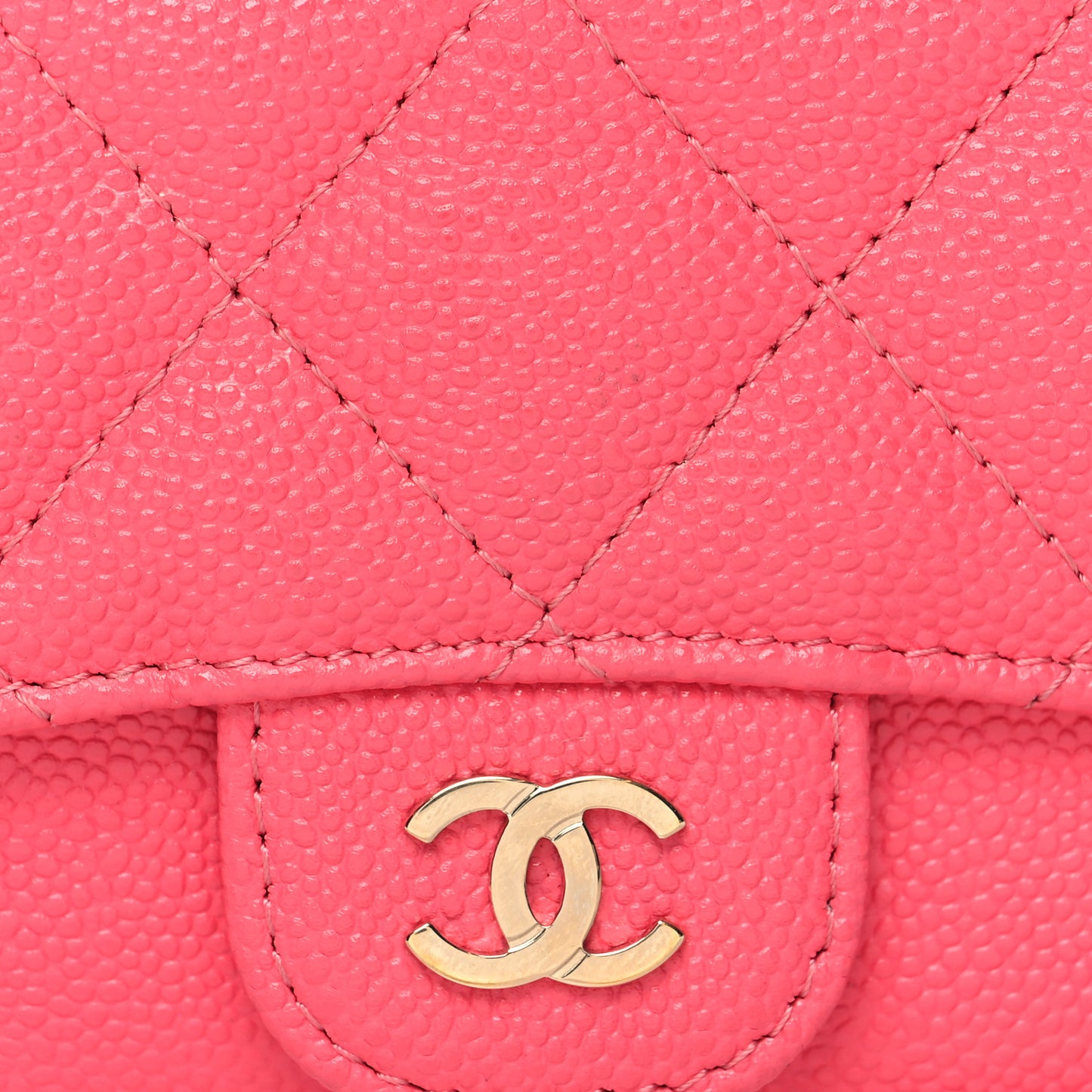 Caviar Quilted Flap Zip Card Holder Dark Pink