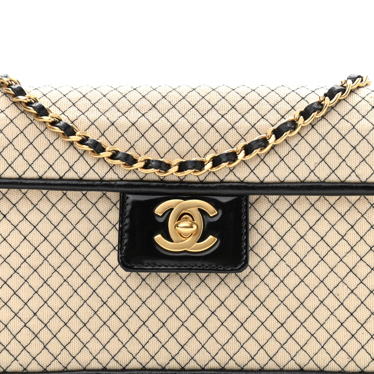 Chanel Patent Jersey Quilted Small Flap Ivory Black 8 of 12