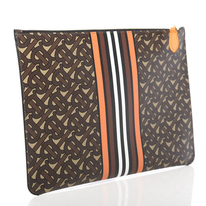 Burberry E-Canvas Monogram Stripe Zip Pouch Brown Orange 3 of 8